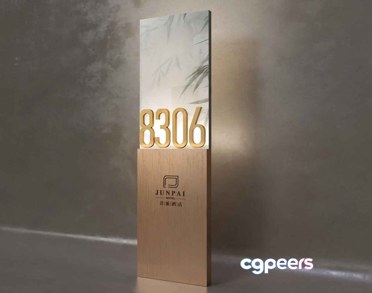 Modern Beige And Gold Plaque With A Bamboo Design 3D Model - 12191 - VRAY Render