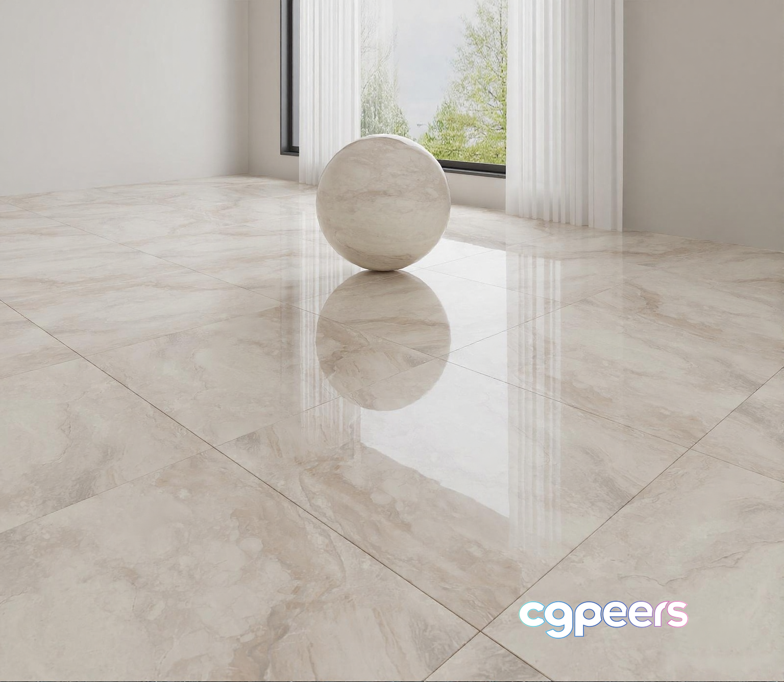 A Marble Ball In A Room 3D Model - 23382 - VRAY Render