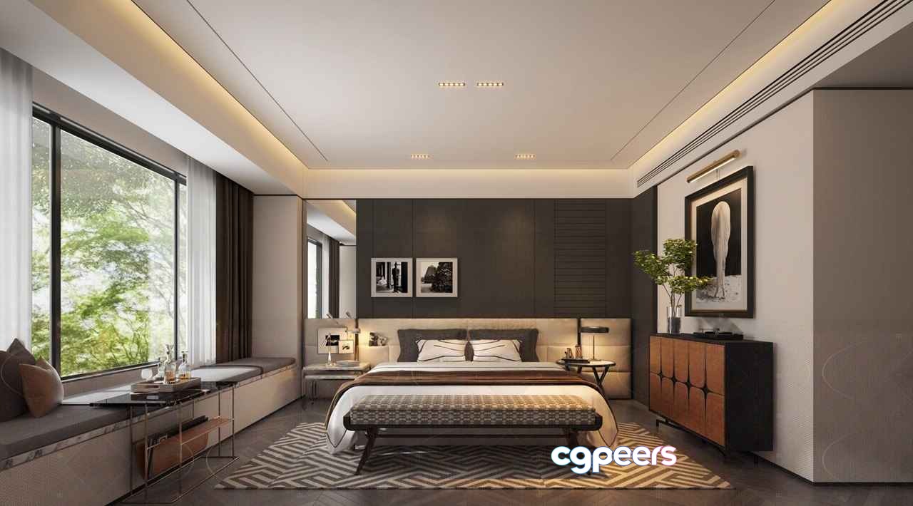 Modern Minimalist Bedroom 3D Model - 1799 - VRAY Render