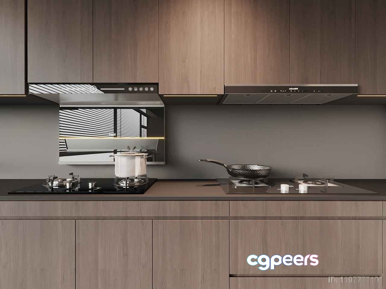 Modern Kitchen With Wooden Cabinets 3D Model - 7337 - VRAY Render