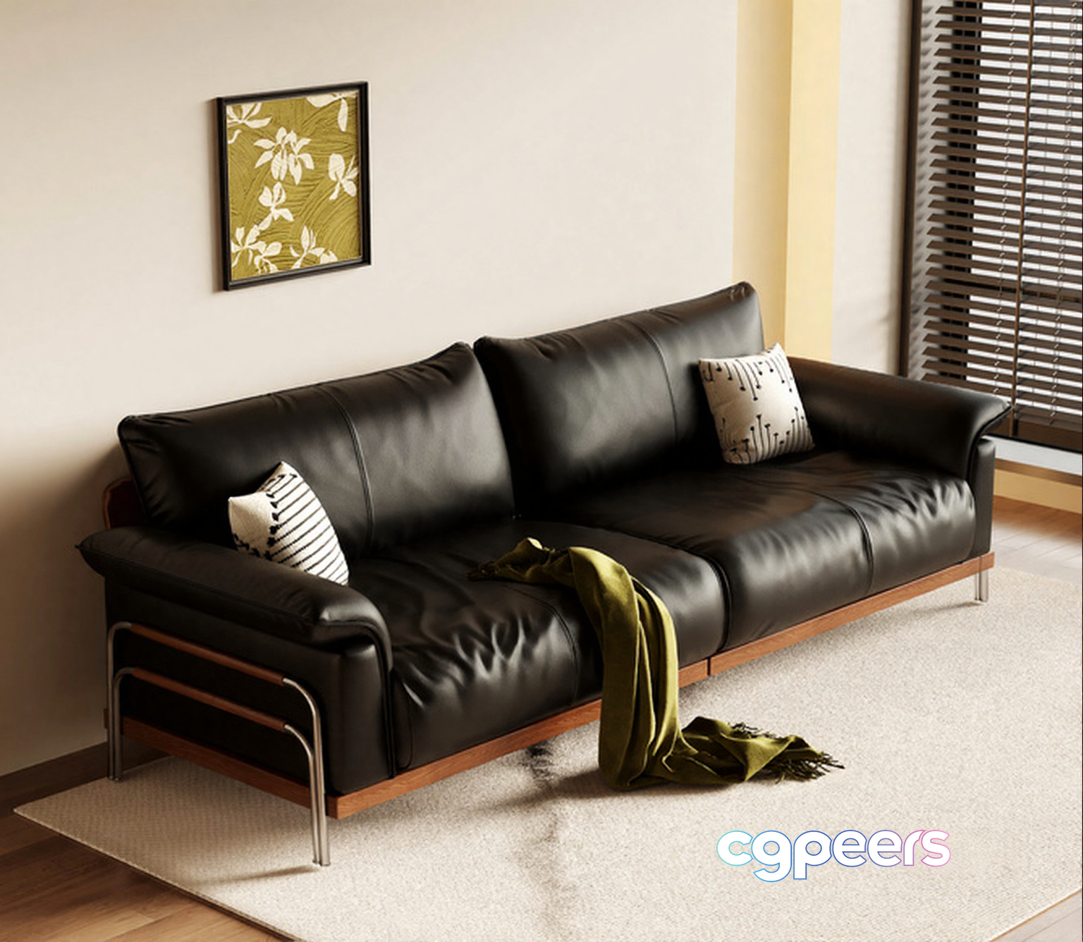 Black Leather Sofa 3D Model - 6637 - CORONA Render Black Leather Sofa 3D Model - 6637 - CORONA Render