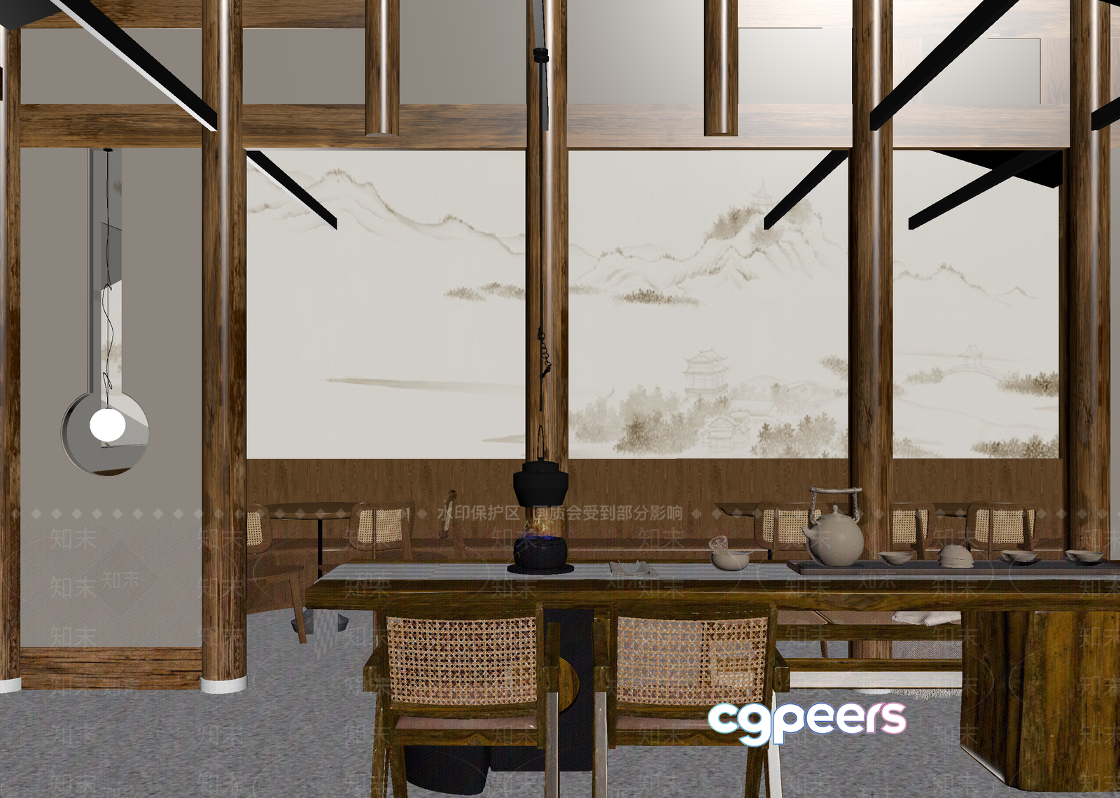 Modern Asian Dining Room 3D Model - 9558 - VRAY Render