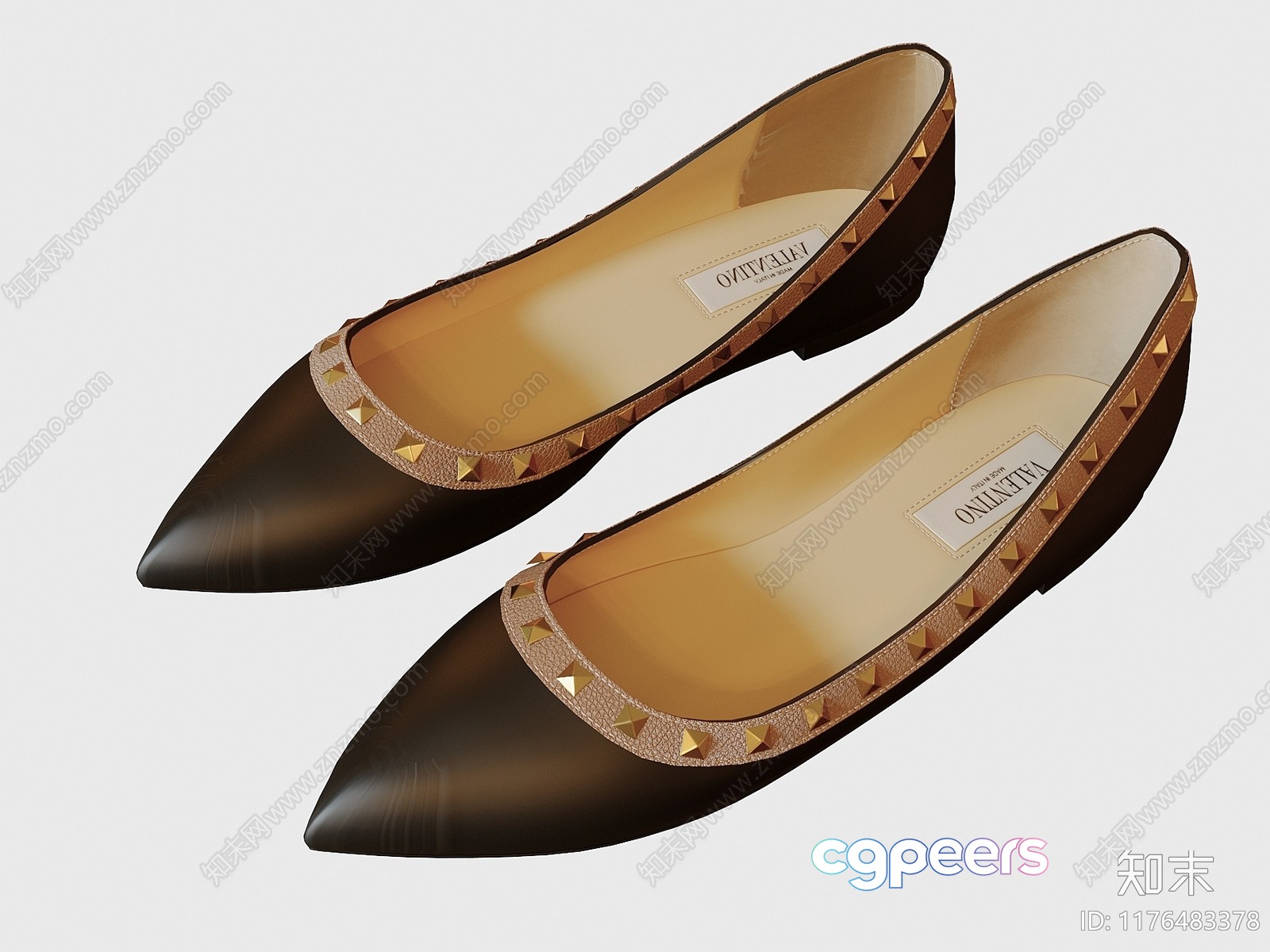 Black Leather Shoes With Gold Studs 3D Model - 13068 - VRAY Render Black Leather Shoes With Gold Studs 3D Model - 13068 - VRAY Render