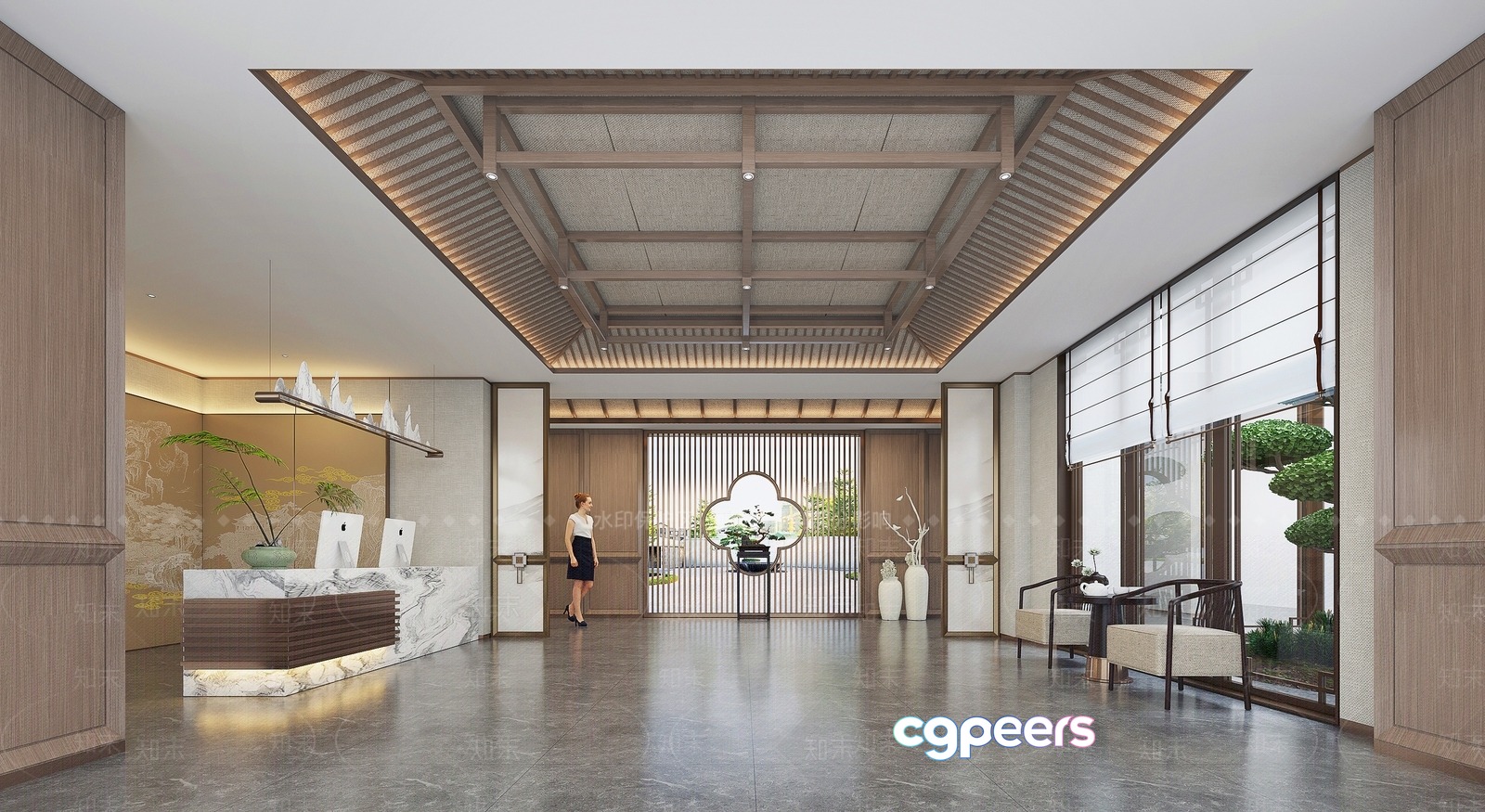 Modern Asian Reception Area 3D Model - 18397 - VRAY Render