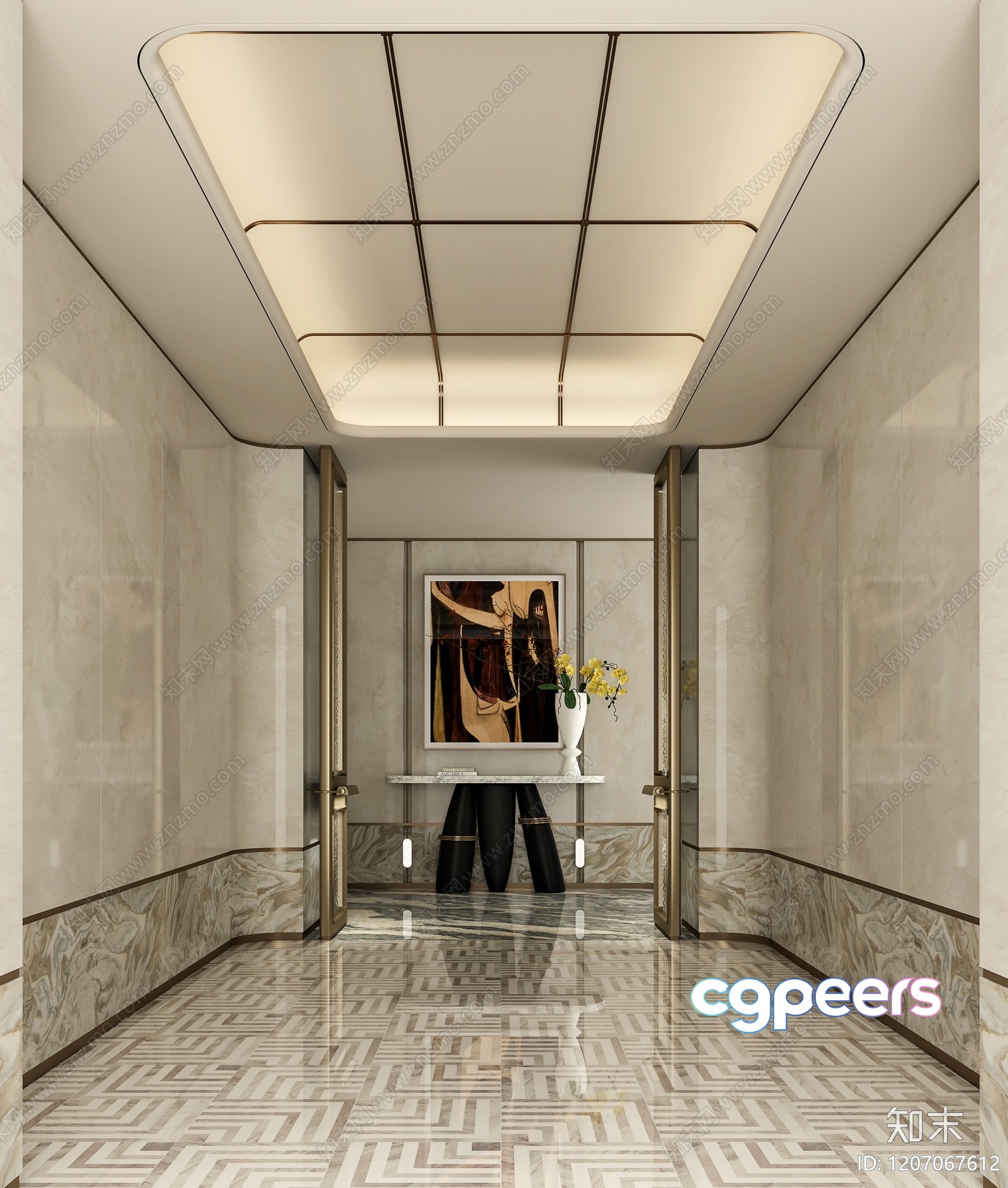 Modern Hallway With A Painting 3D Model - 6052 - VRAY Render