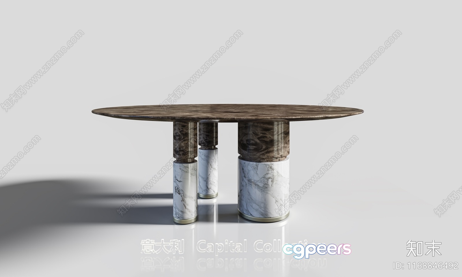 A Marble Table With A Dark Wood Top 3D Model - 19484 - VRAY Render