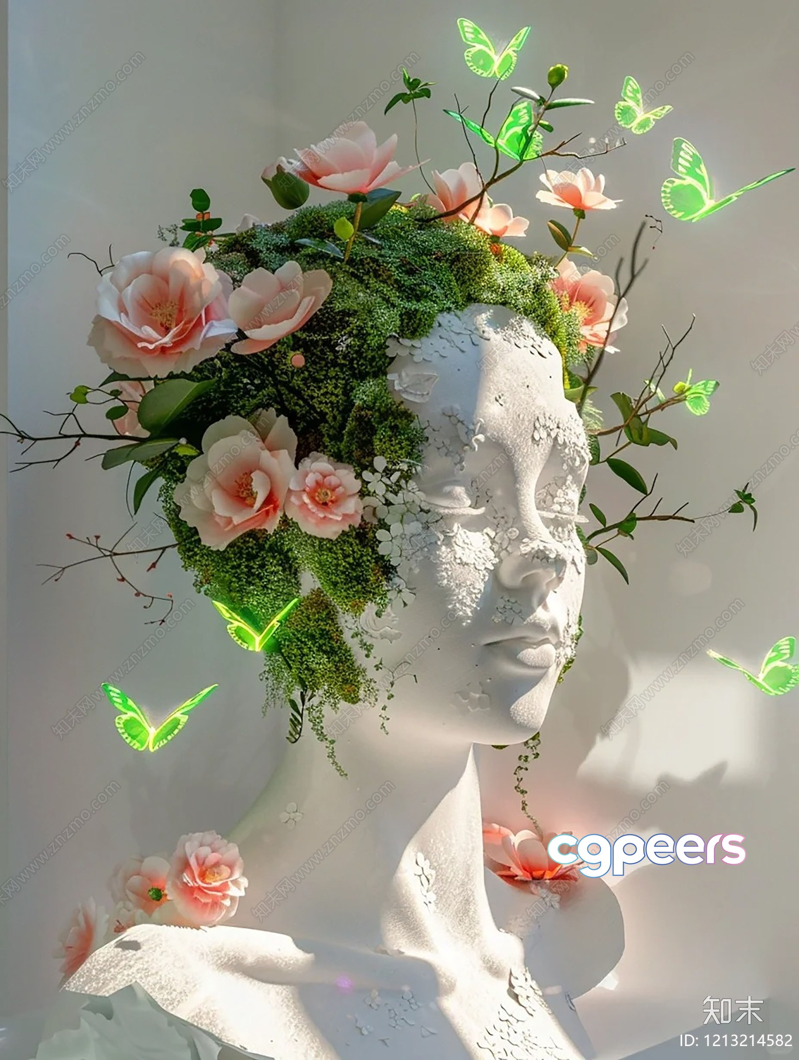 A White Statue Of A Woman'S Head 3D Model - 23085 - VRAY Render