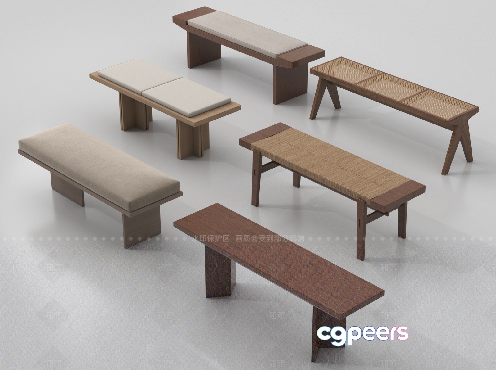 Brown Wooden Bench 3D Model - 16051 - VRAY Render
