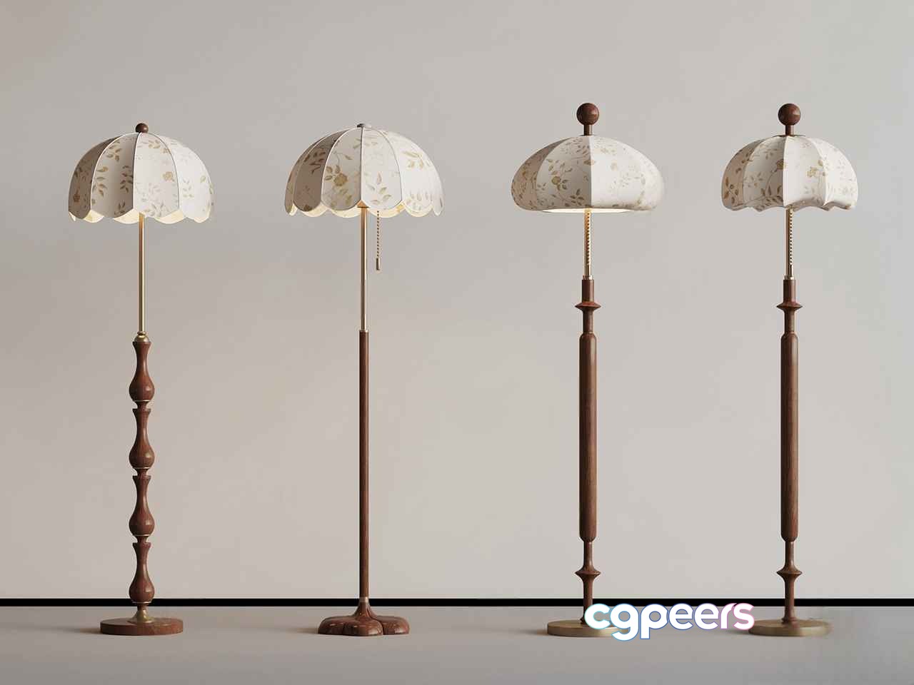 Four Floor Lamps 3D Model - 11431 - VRAY Render