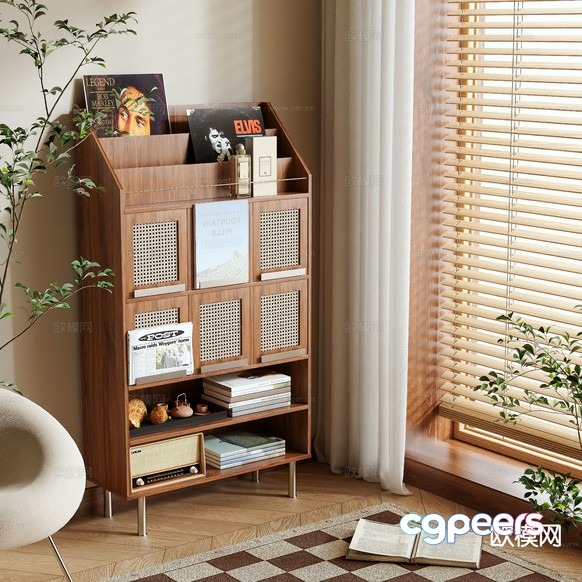 Mid-Century Modern Record Player Stand 3D Model - 8046 - VRAY Render
