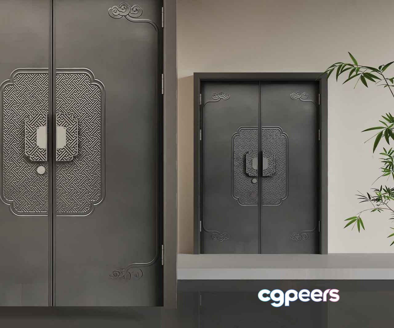 Double Doors With A Traditional Chinese Design 3D Model - 17059 - VRAY Render