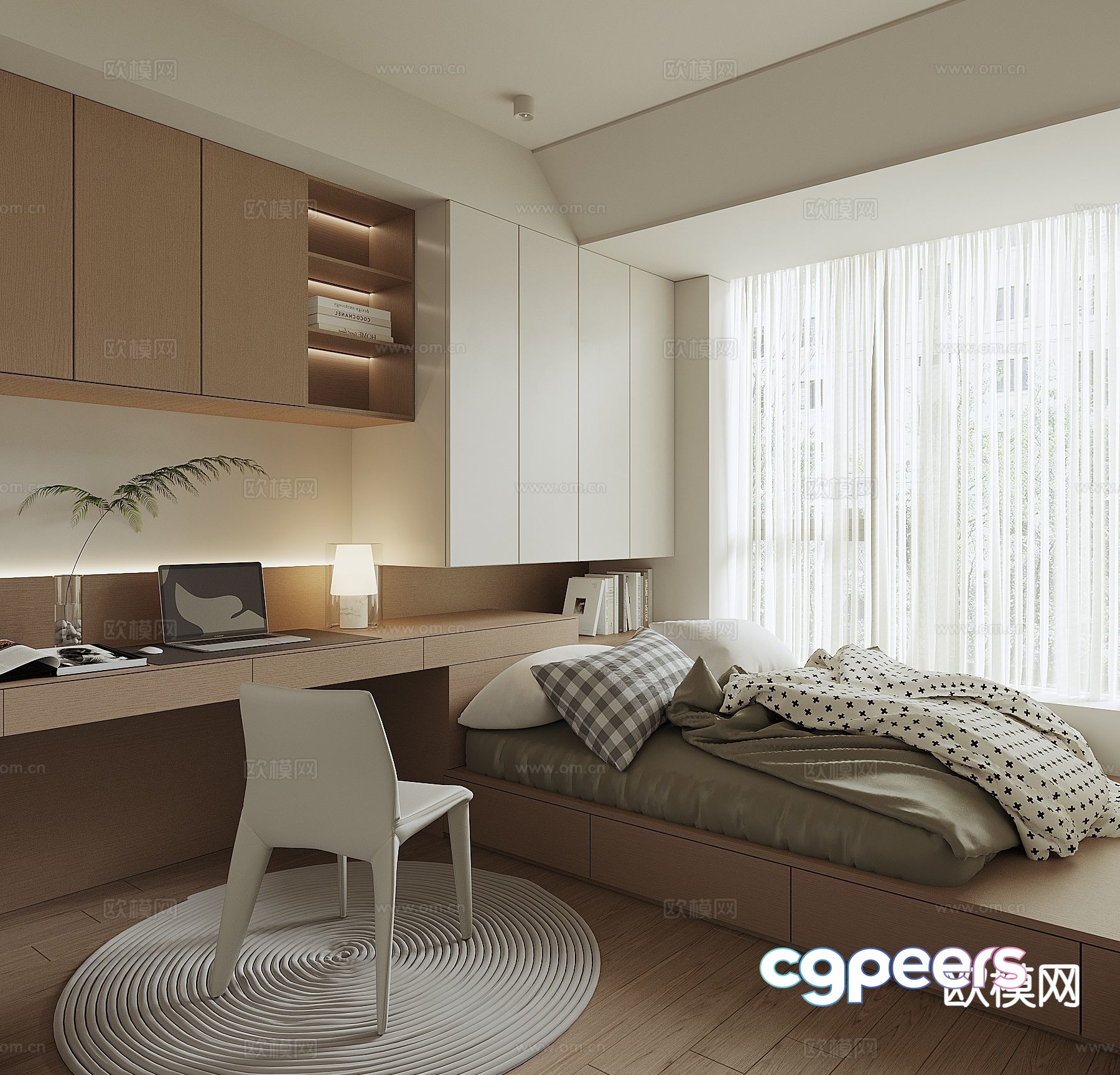 Modern Minimalist Bedroom 3D Model - 8993 - VRAY Render