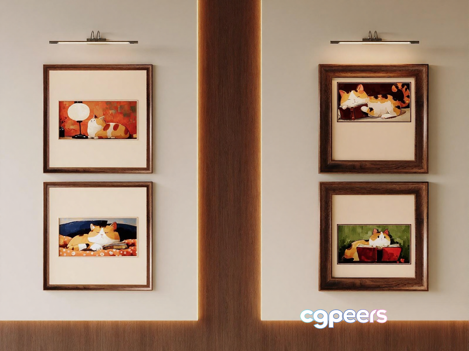 Four Framed Cat Paintings 3D Model - 8661 - VRAY Render