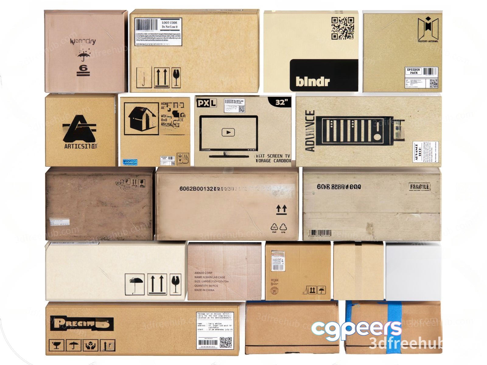 A Collection Of Cardboard Boxes 3D Model - 20251 - VRAY Render