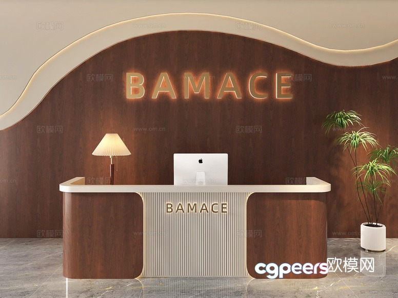 A Reception Desk With A Computer And Lamp 3D Model - 7047 - VRAY Render A Reception Desk With A Computer And Lamp 3D Model - 7047 - VRAY Render