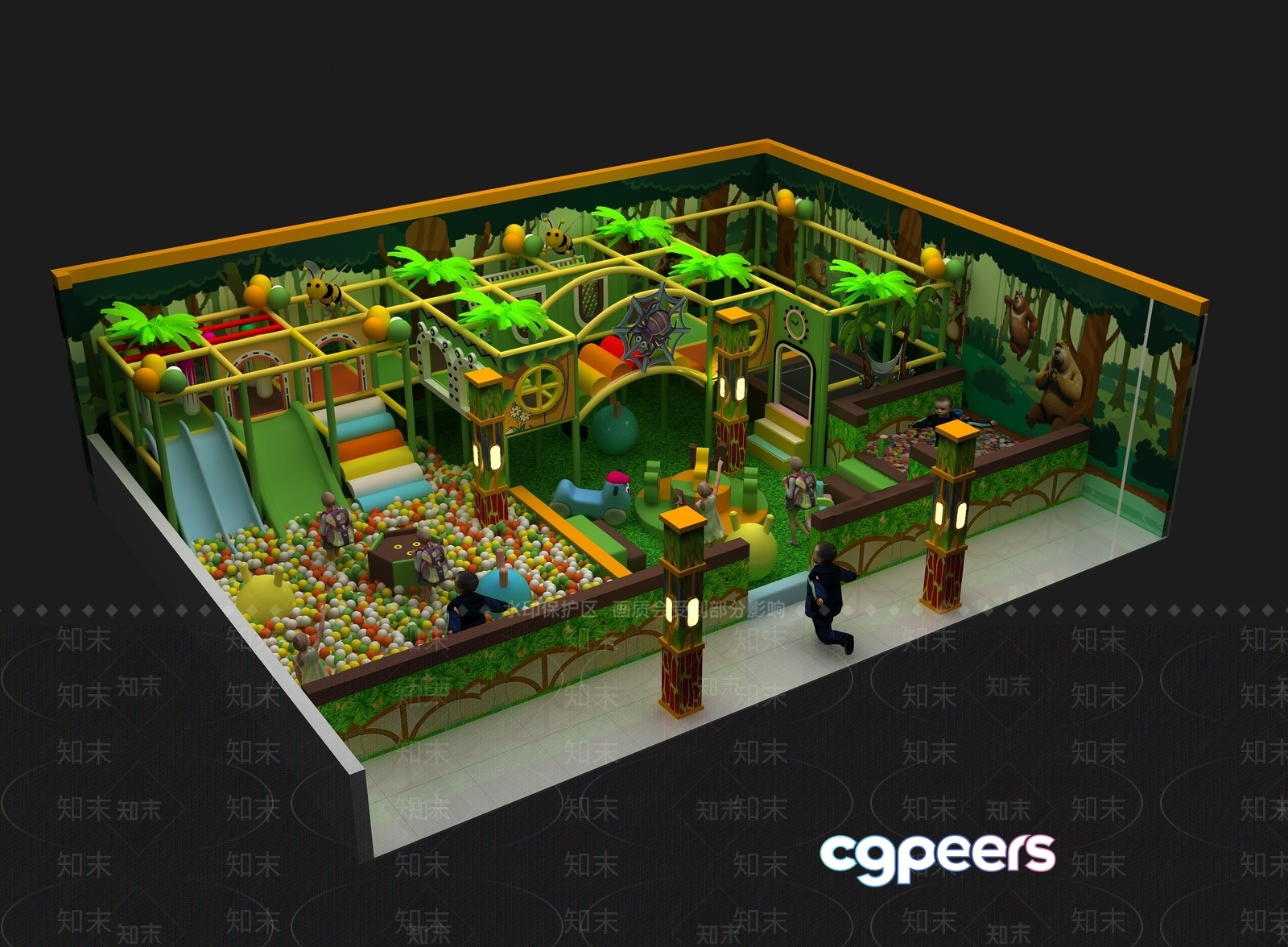 A 3D Model Of A Jungle-Themed Playground 3D Model - 16949 - VRAY Render