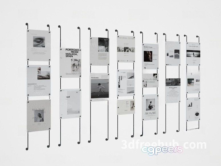 A Collection Of Posters Or Banners 3D Model - 21562 - VRAY Render