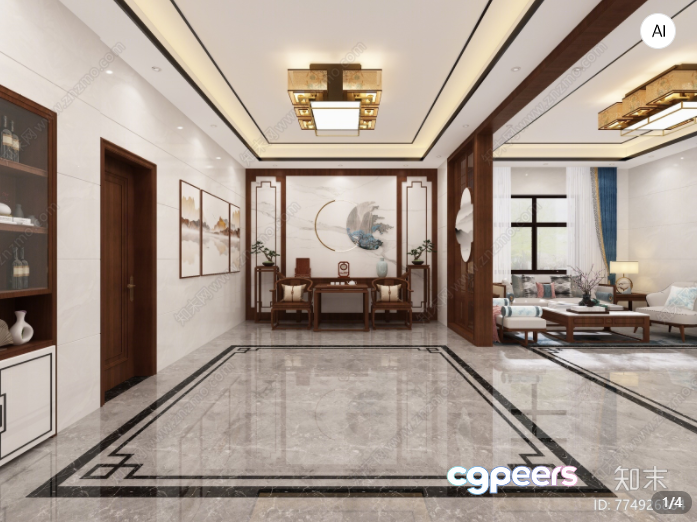 Modern Chinese-Style Living Room 3D Model - 517 - VRAY Render Modern Chinese-Style Living Room 3D Model - 517 - VRAY Render