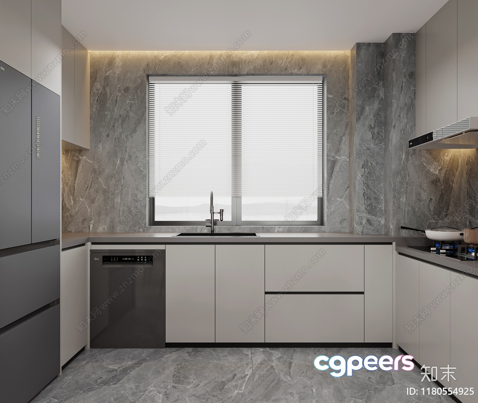 Modern Kitchen With Gray And White Cabinets 3D Model - 20406 - VRAY Render