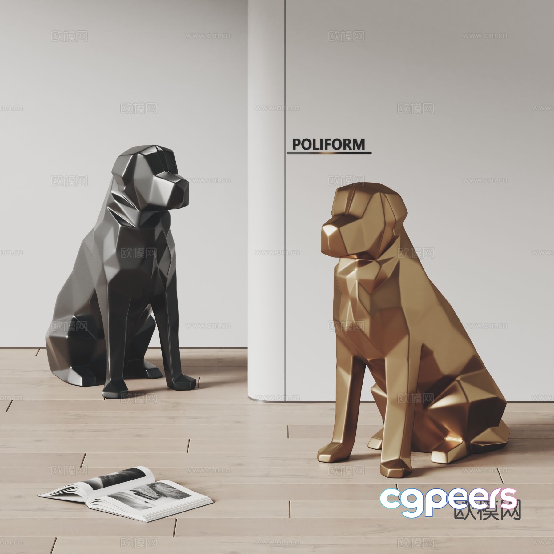 Modern Metal Dogs 3D Model - 10766 - VRAY Render