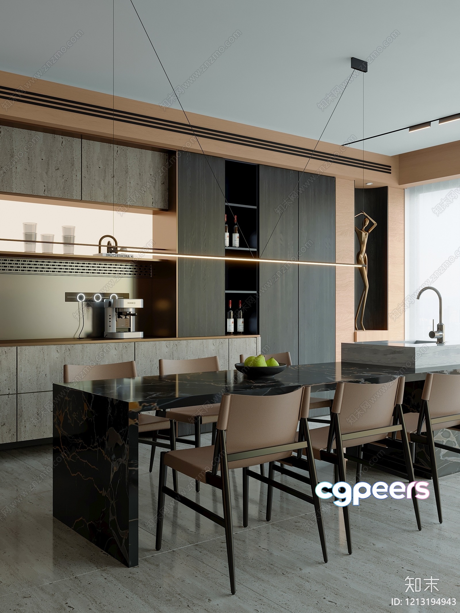 A Kitchen Island With A Marble Top 3D Model - 3594 - VRAY Render