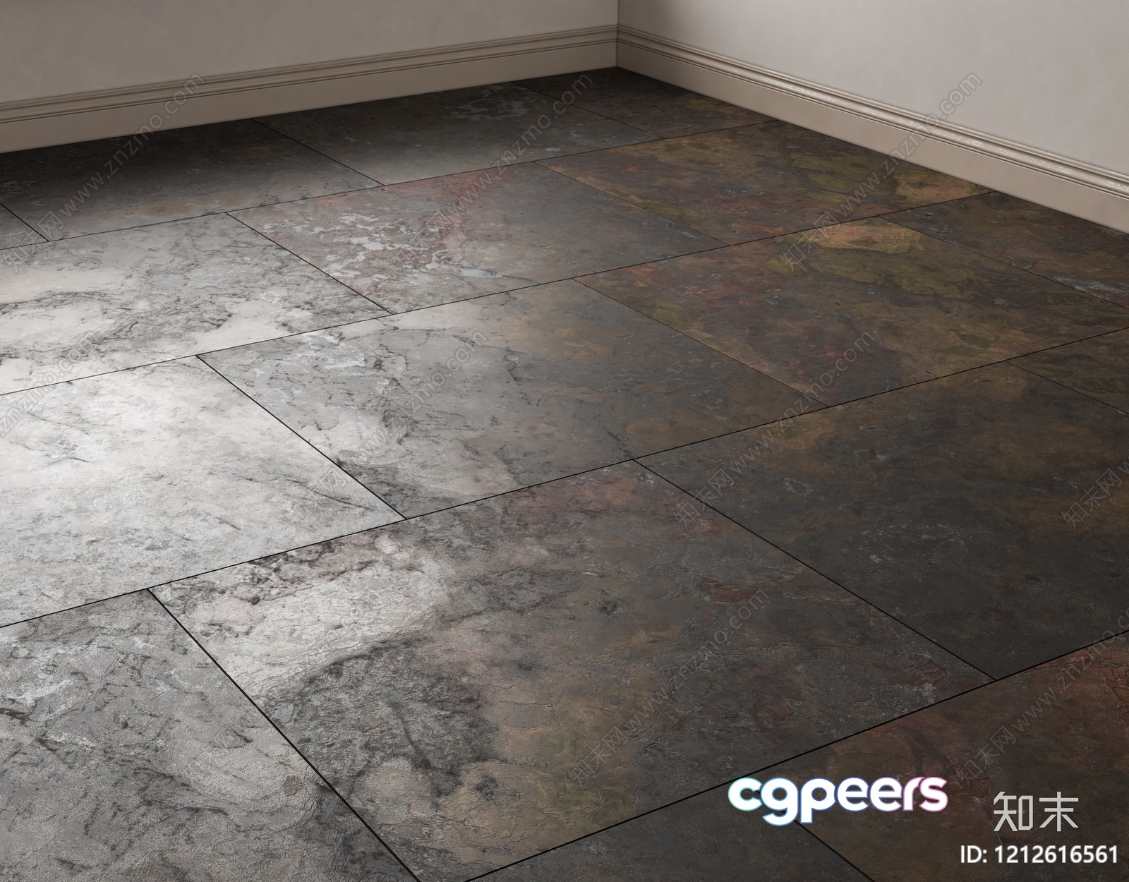 A Room With Gray And Brown Tile Floors 3D Model - 8015 - VRAY Render