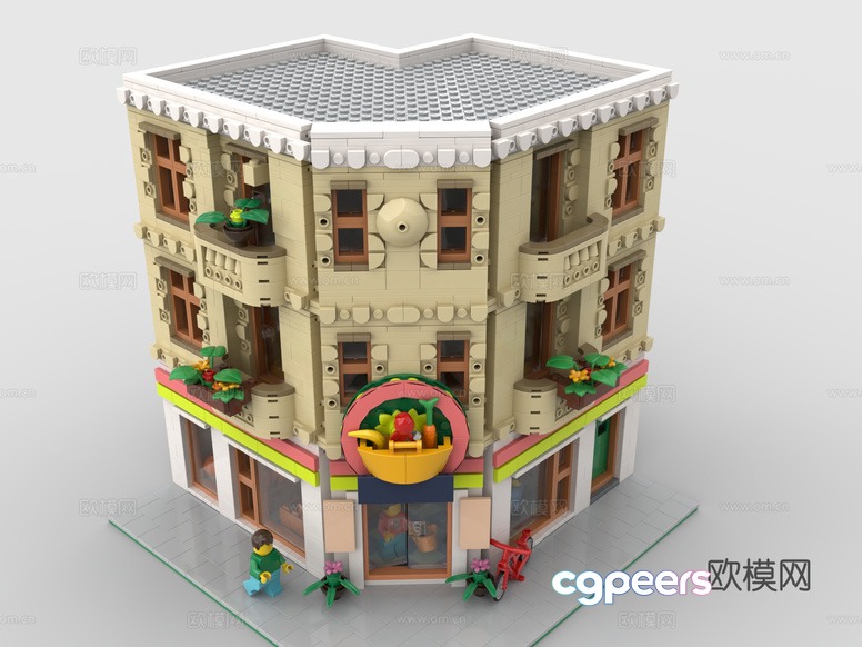 A Colorful Building With A Fruit Basket 3D Model - 8973 - VRAY Render A Colorful Building With A Fruit Basket 3D Model - 8973 - VRAY Render