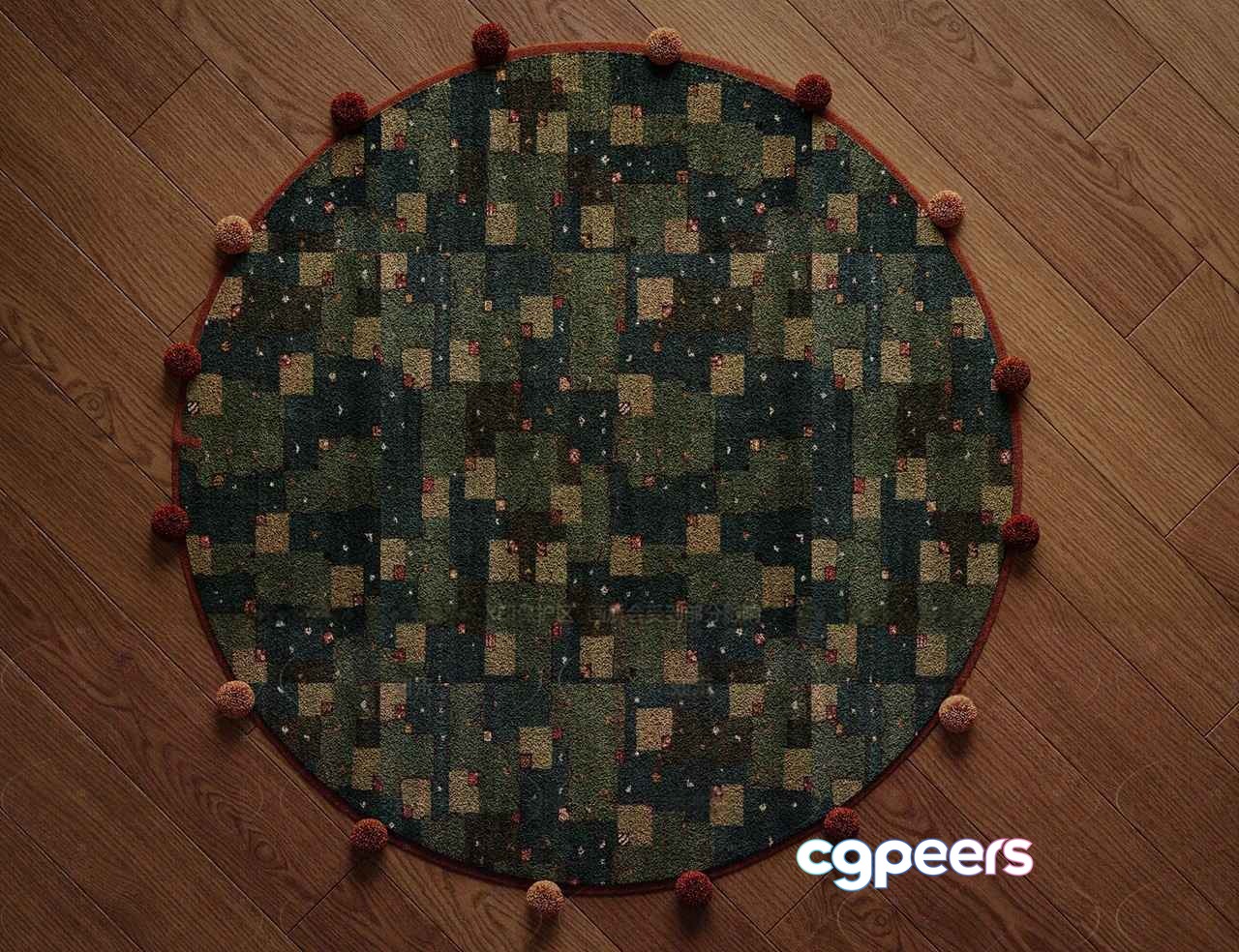 Green And Brown Rug With Pom-Poms 3D Model - 938 - CORONA Render