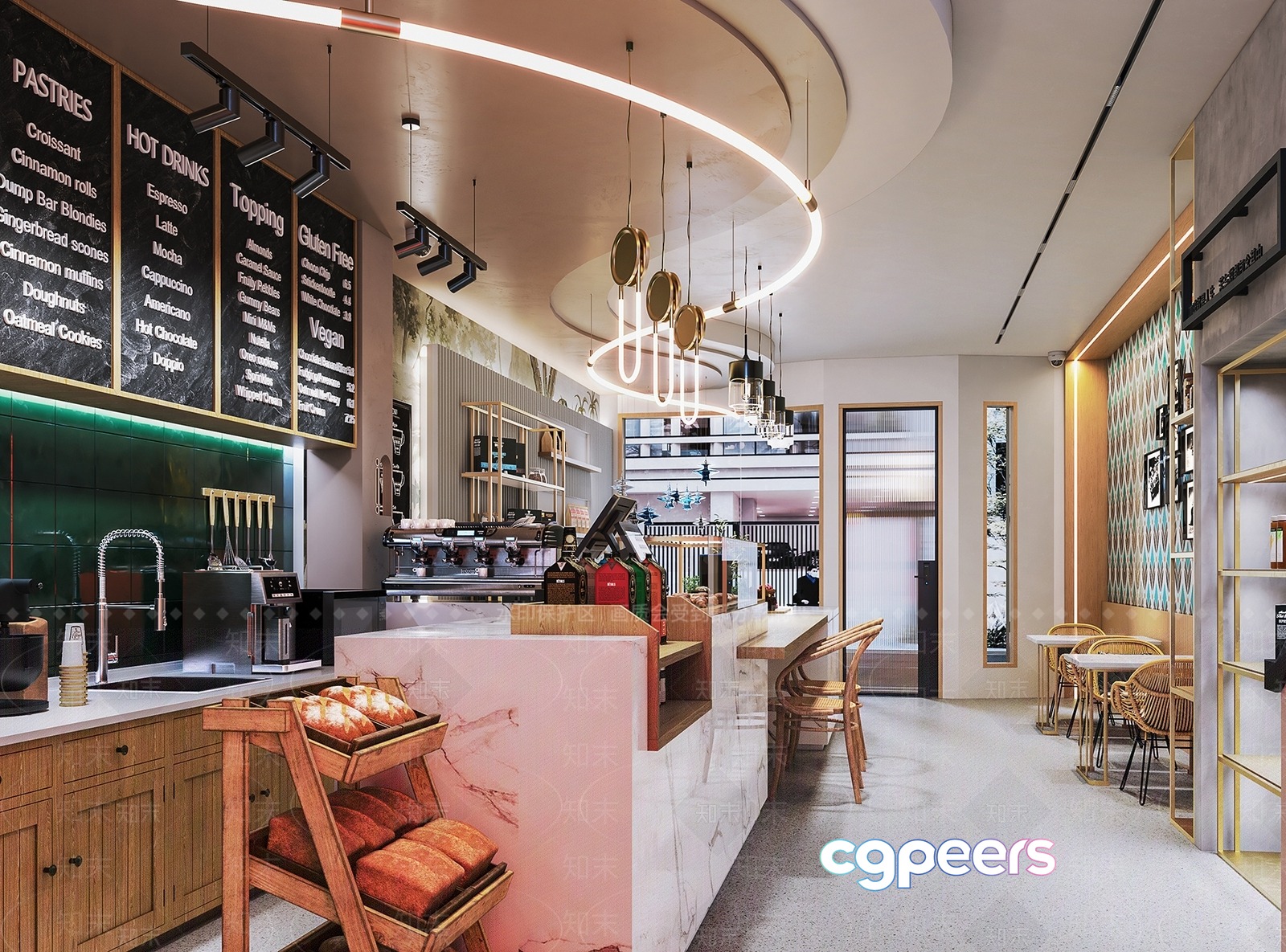 Modern Cafe Interior 3D Model - 14068 - VRAY Render