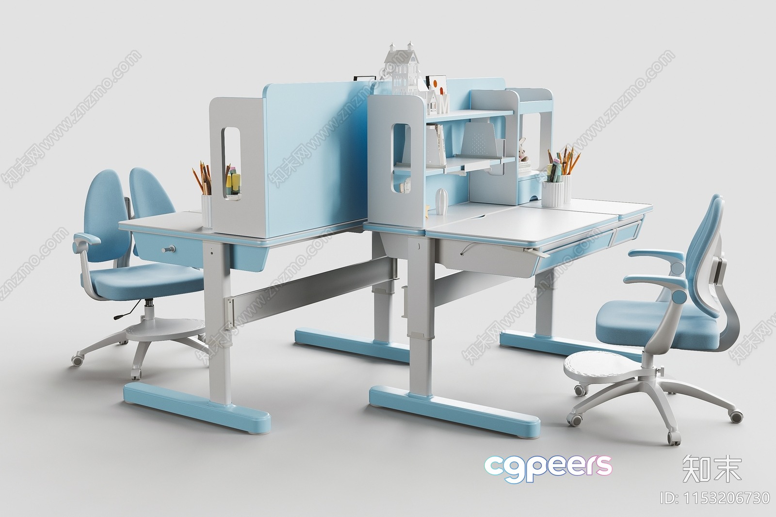 A Blue And White Desk 3D Model - 1607 - VRAY Render A Blue And White Desk 3D Model - 1607 - VRAY Render