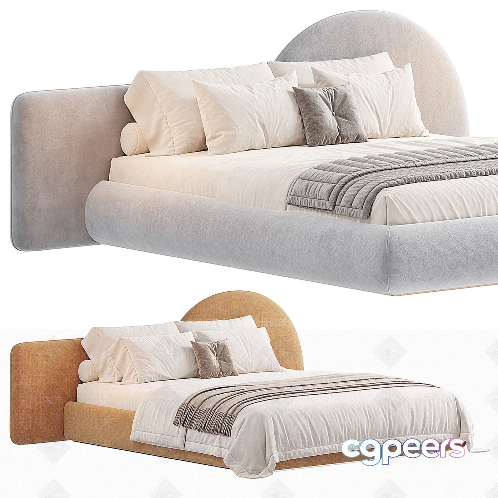 Modern Upholstered Beds 3D Model - 16944 - VRAY Render