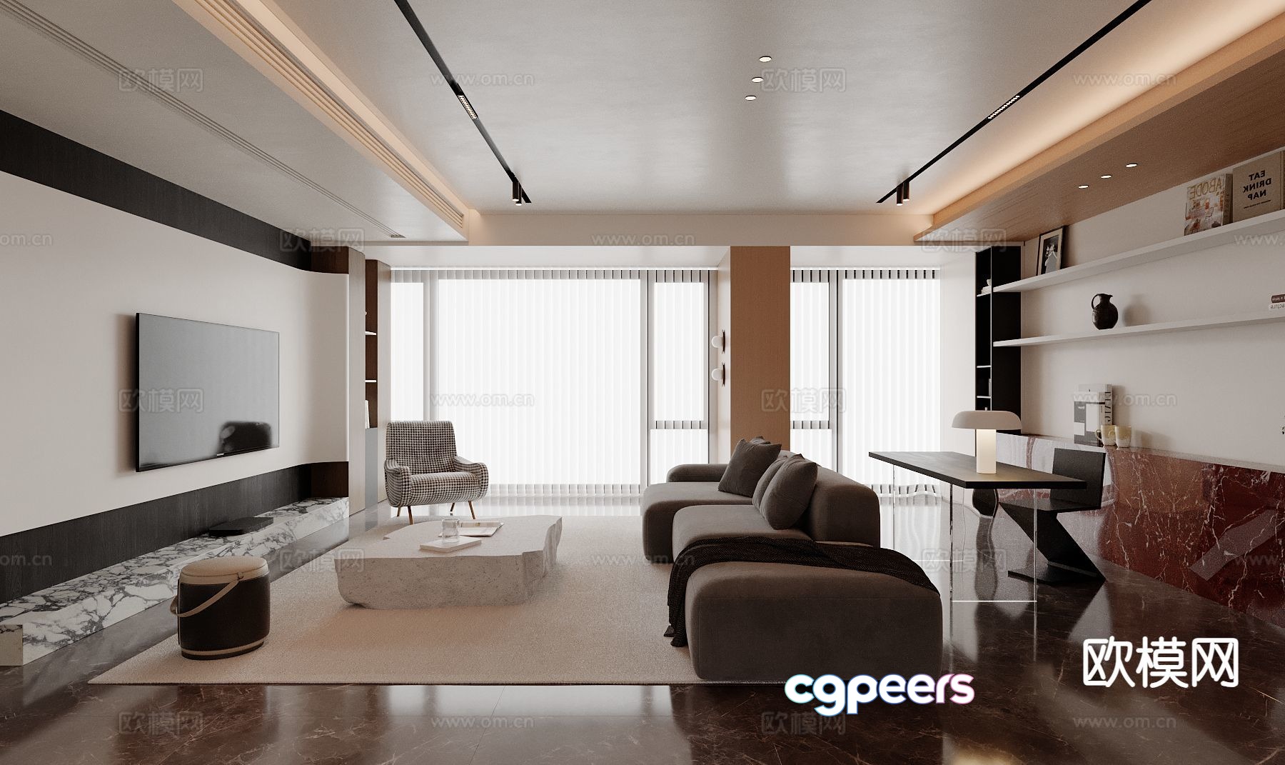 Modern Living Room 3D Model - 17023 - CORONA Render Modern Living Room 3D Model - 17023 - CORONA Render