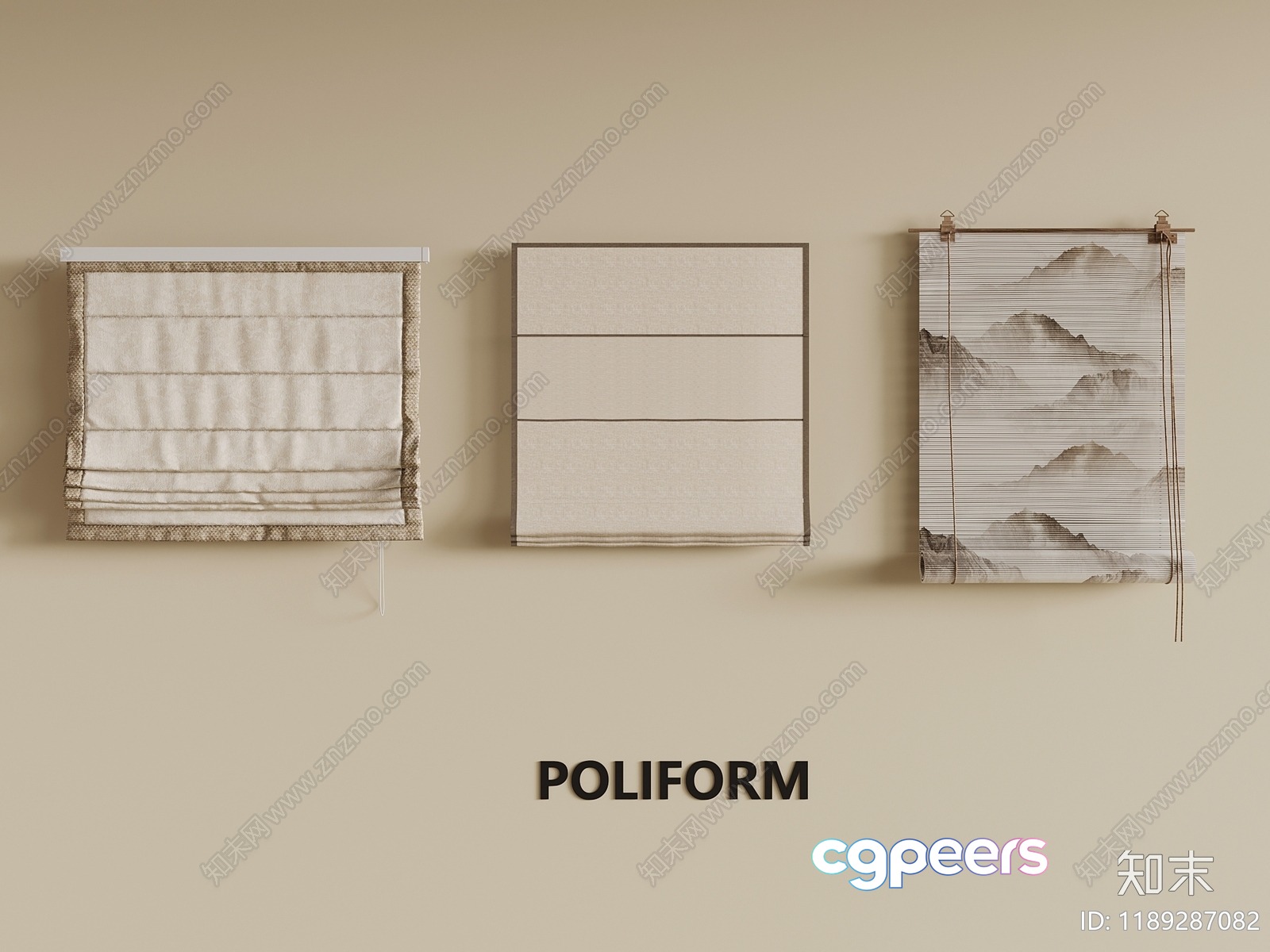 Three Window Blinds With A Beige Background 3D Model - 1639 - VRAY Render