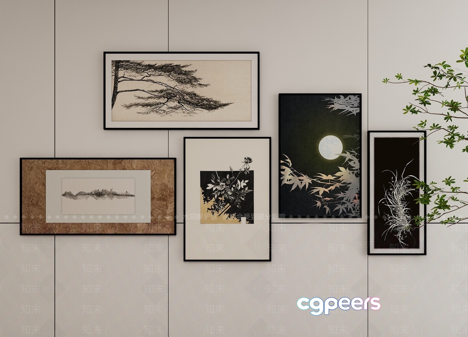 A Collection Of Framed Artwork 3D Model - 8373 - VRAY Render