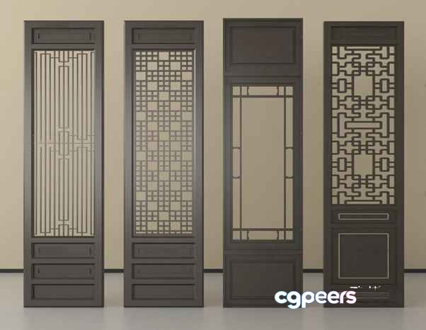 Four Tall Narrow Dark Brown Decorative Panels 3D Model - 757 - VRAY Render Four Tall Narrow Dark Brown Decorative Panels 3D Model - 757 - VRAY Render