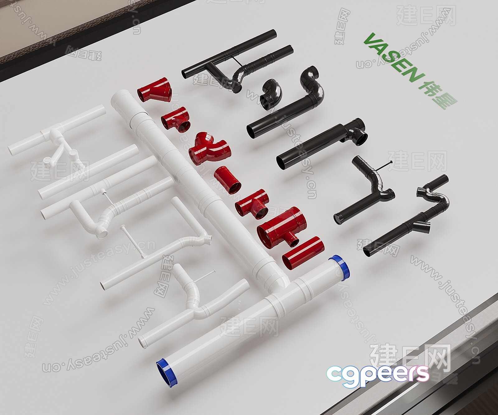 Plastic Pipe Fittings 3D Model - 19543 - VRAY Render