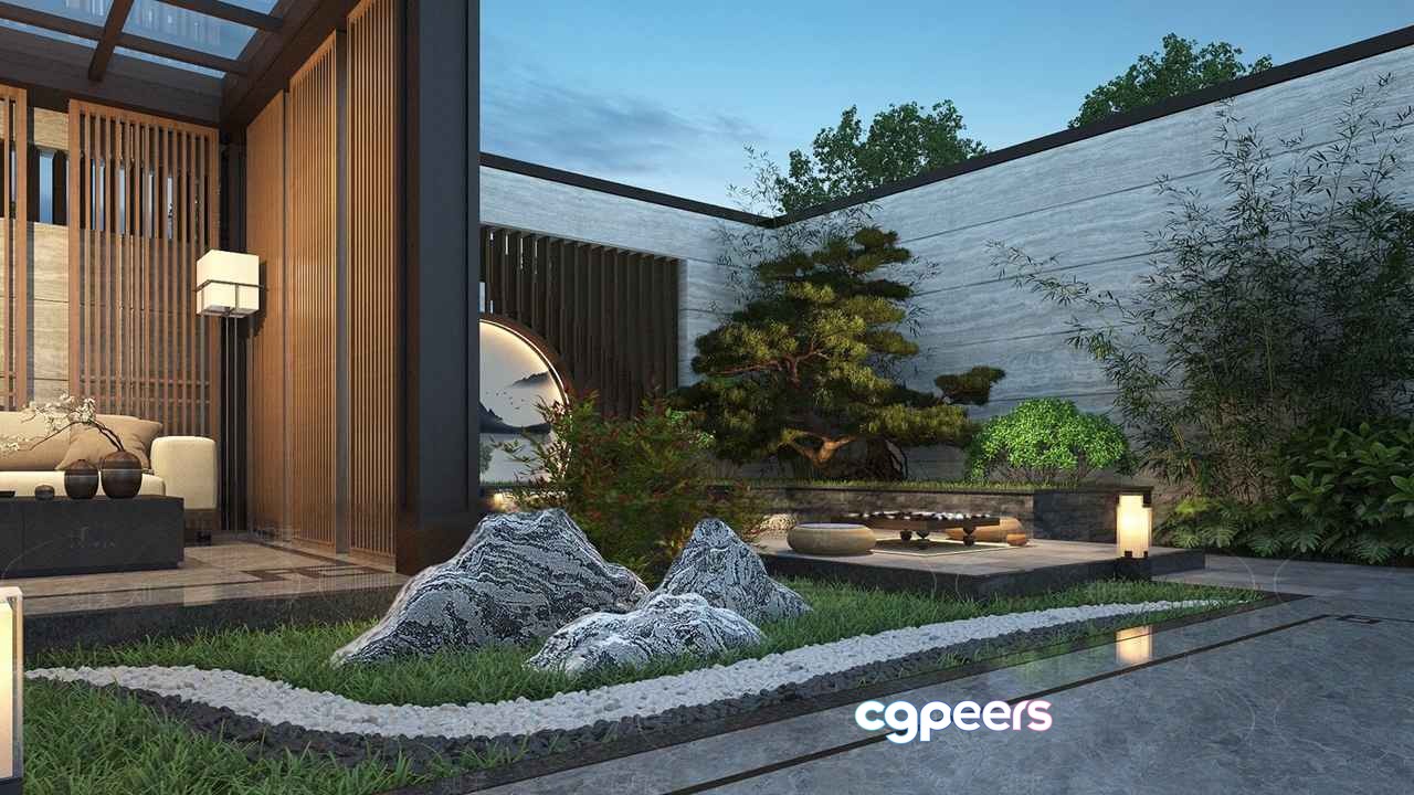 Modern Asian-Inspired Courtyard 3D Model - 22756 - VRAY Render
