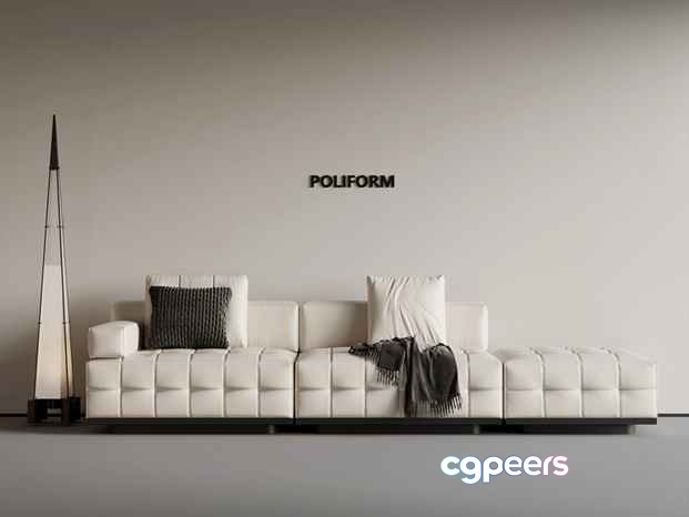 Modern White Couch 3D Model - 17952 - VRAY Render