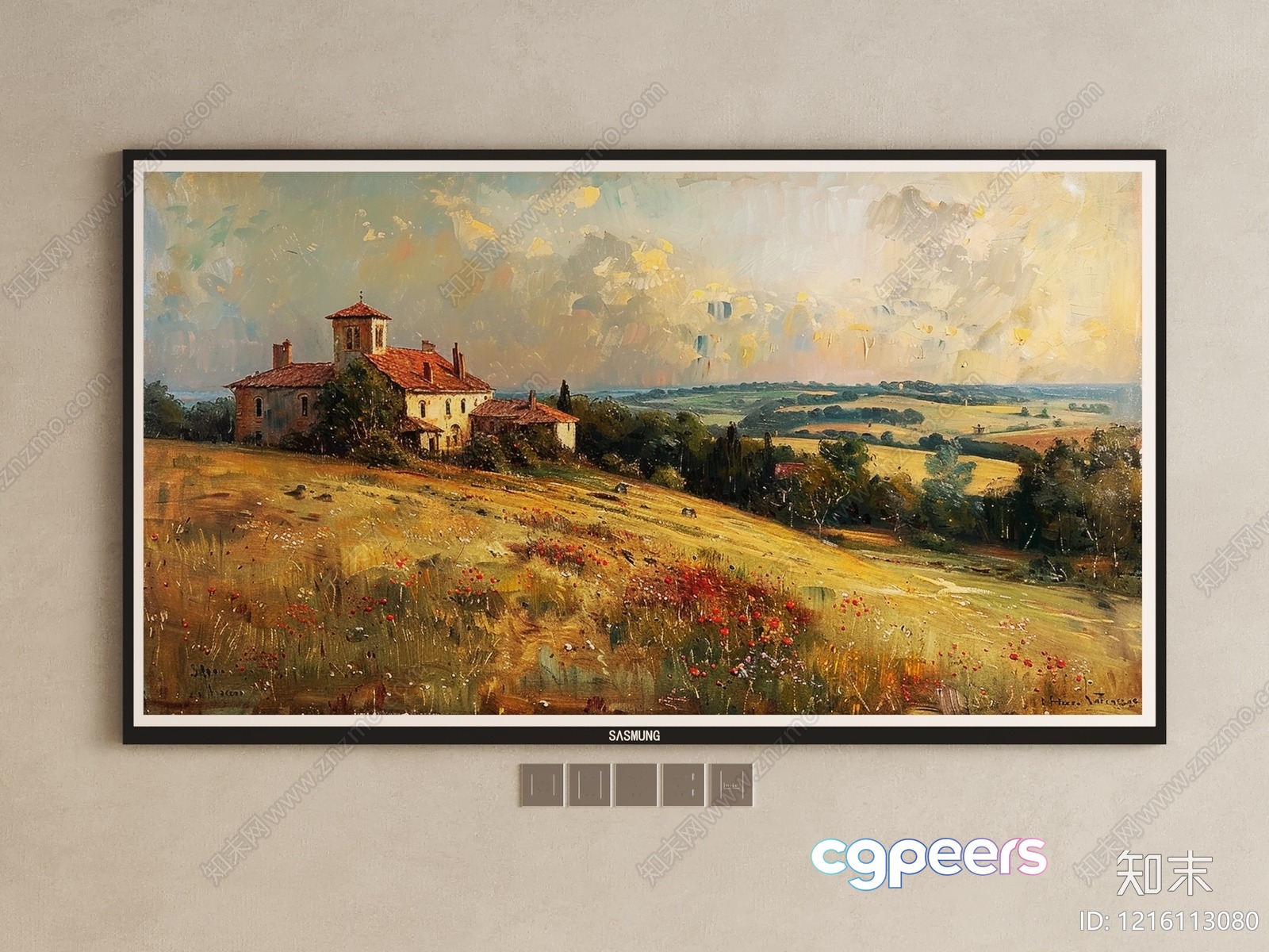 A Painting Of A House In A Field 3D Model - 12086 - VRAY Render
