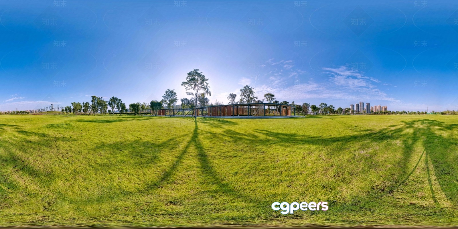 A Grassy Field With Trees And A Building In The Background 3D Model - 18348 - VRAY Render A Grassy Field With Trees And A Building In The Background 3D Model - 18348 - VRAY Render