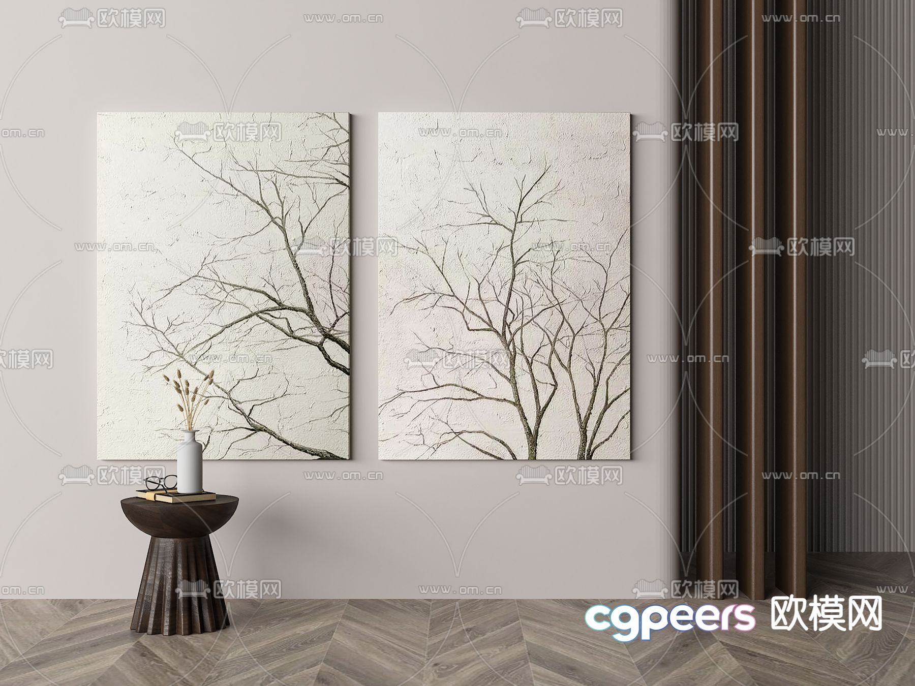 Two Large Paintings Of Bare Trees On A Wall 3D Model - 15416 - VRAY Render Two Large Paintings Of Bare Trees On A Wall 3D Model - 15416 - VRAY Render