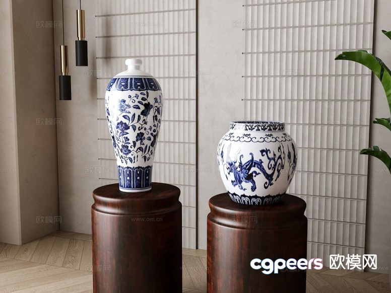 Blue And White Vases 3D Model - 13066 - VRAY Render Blue And White Vases 3D Model - 13066 - VRAY Render