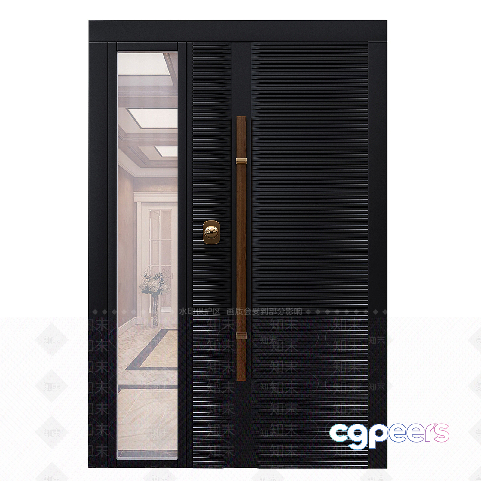 A Black Door With A Glass Panel 3D Model - 8383 - VRAY Render A Black Door With A Glass Panel 3D Model - 8383 - VRAY Render