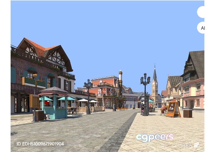 A Street With Buildings 3D Model - 6675 - VRAY Render A Street With Buildings 3D Model - 6675 - VRAY Render