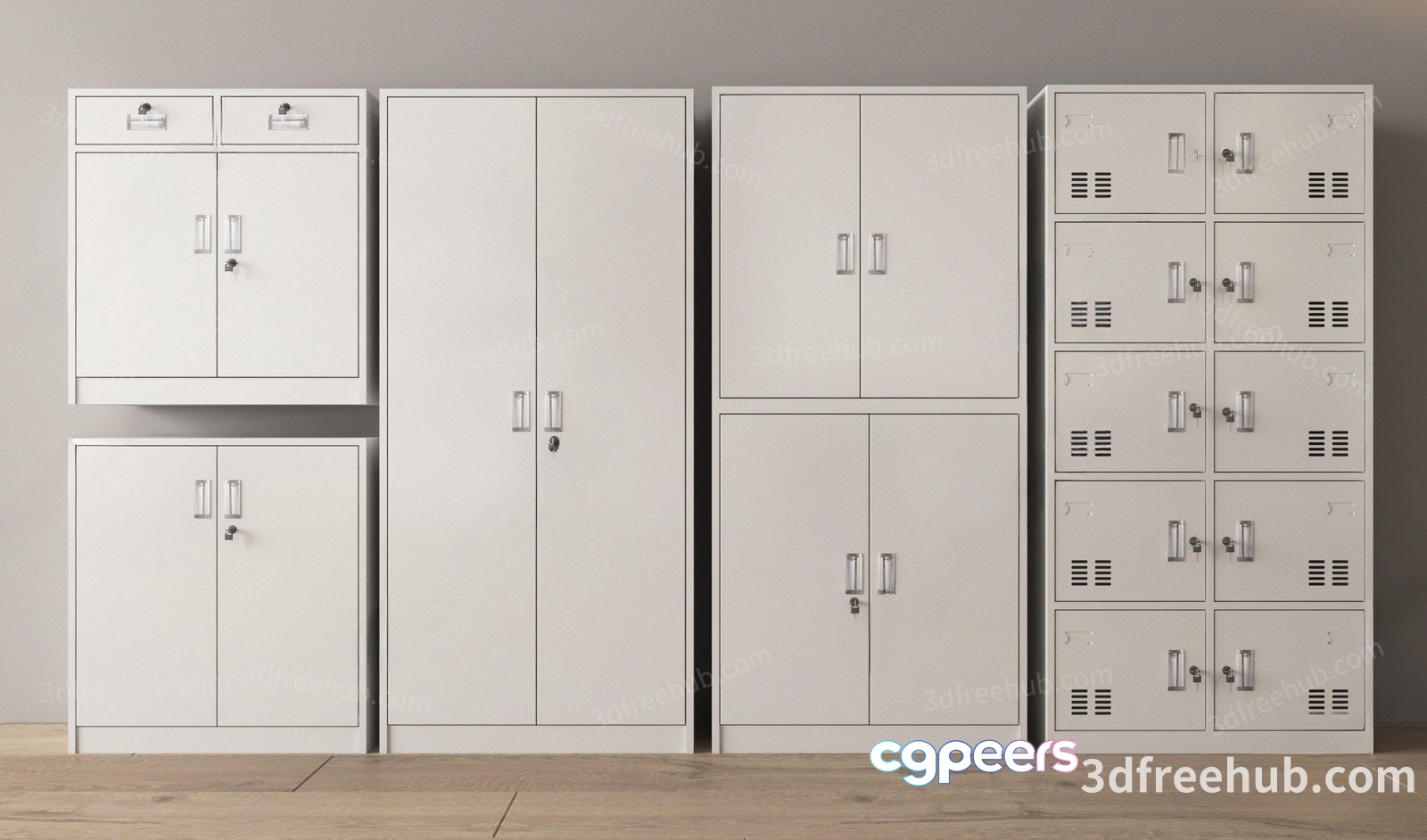 A Row Of White Lockers 3D Model - 19665 - VRAY Render