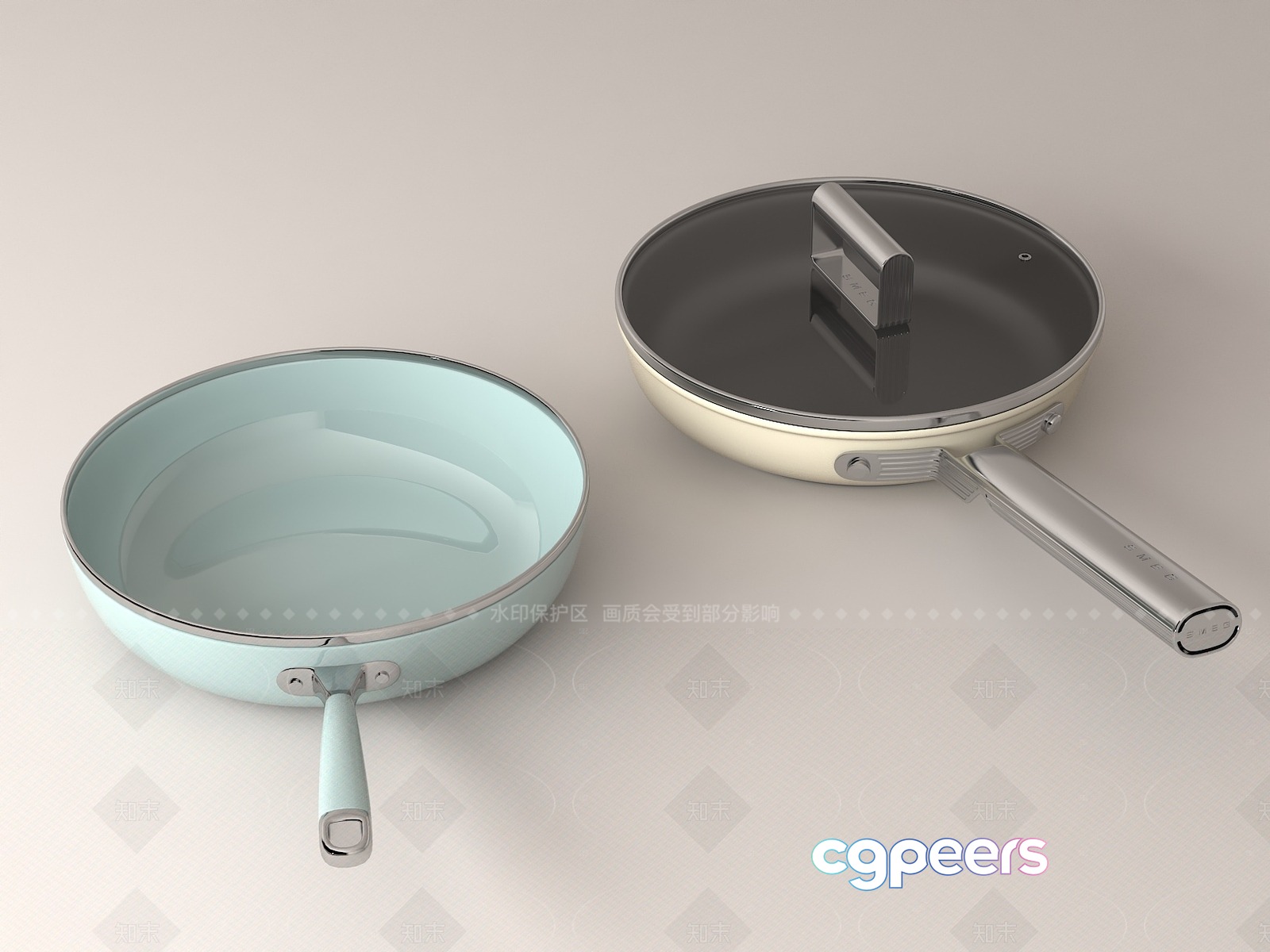 Two Frying Pans 3D Model - 17552 - VRAY Render