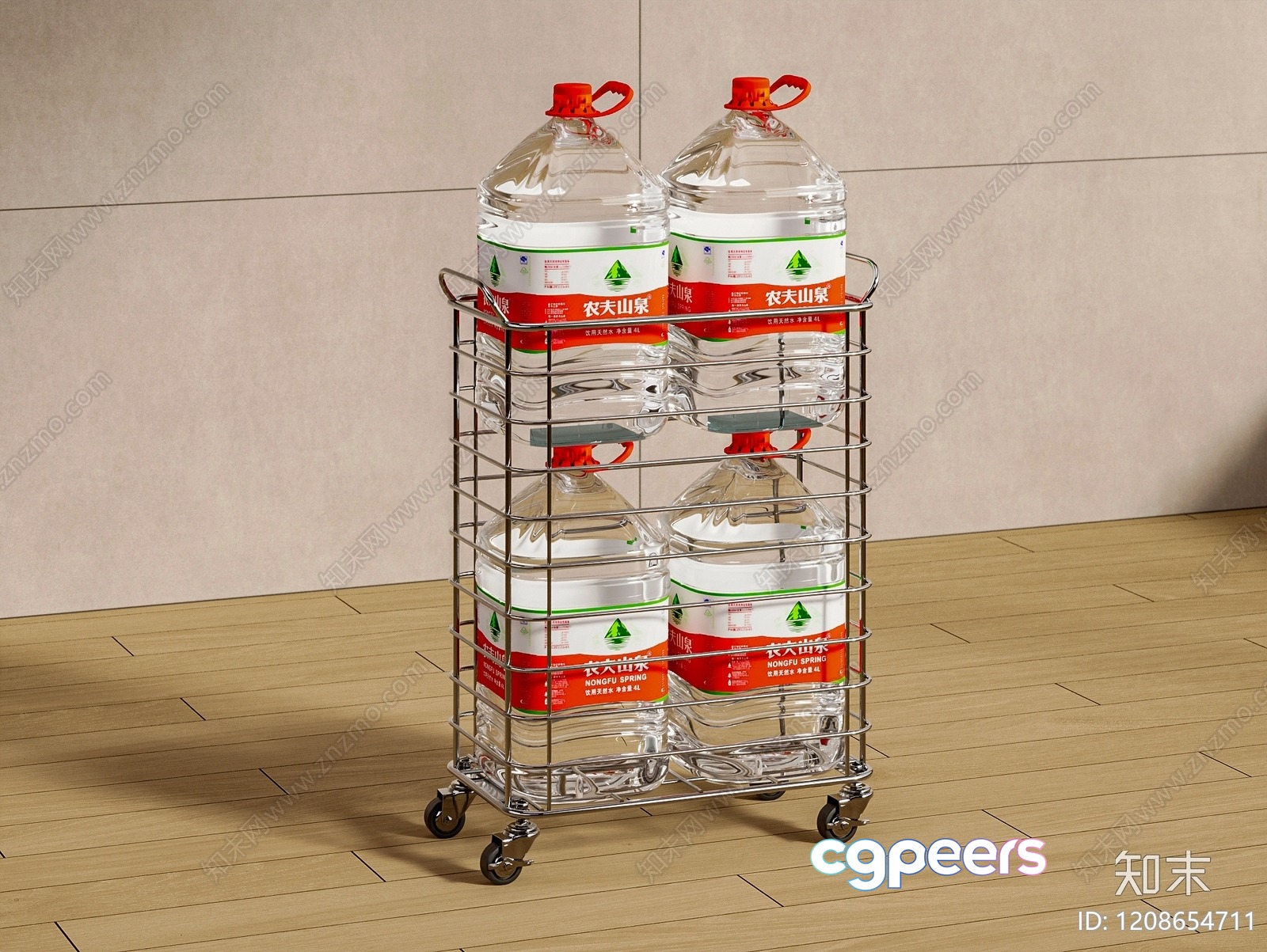 A Shopping Cart Filled With Large Bottles Of Water 3D Model - 15772 - VRAY Render