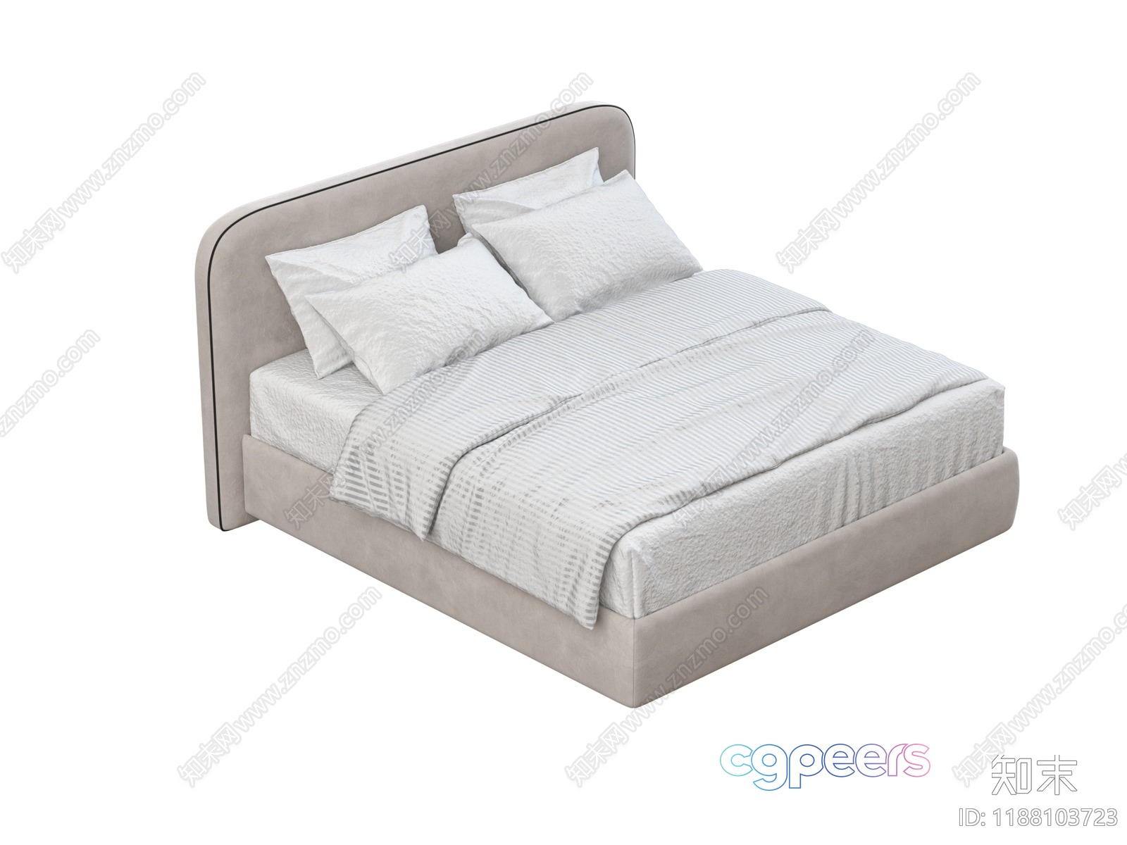 A Bed With A Gray Headboard And White Bedding 3D Model - 10894 - VRAY Render