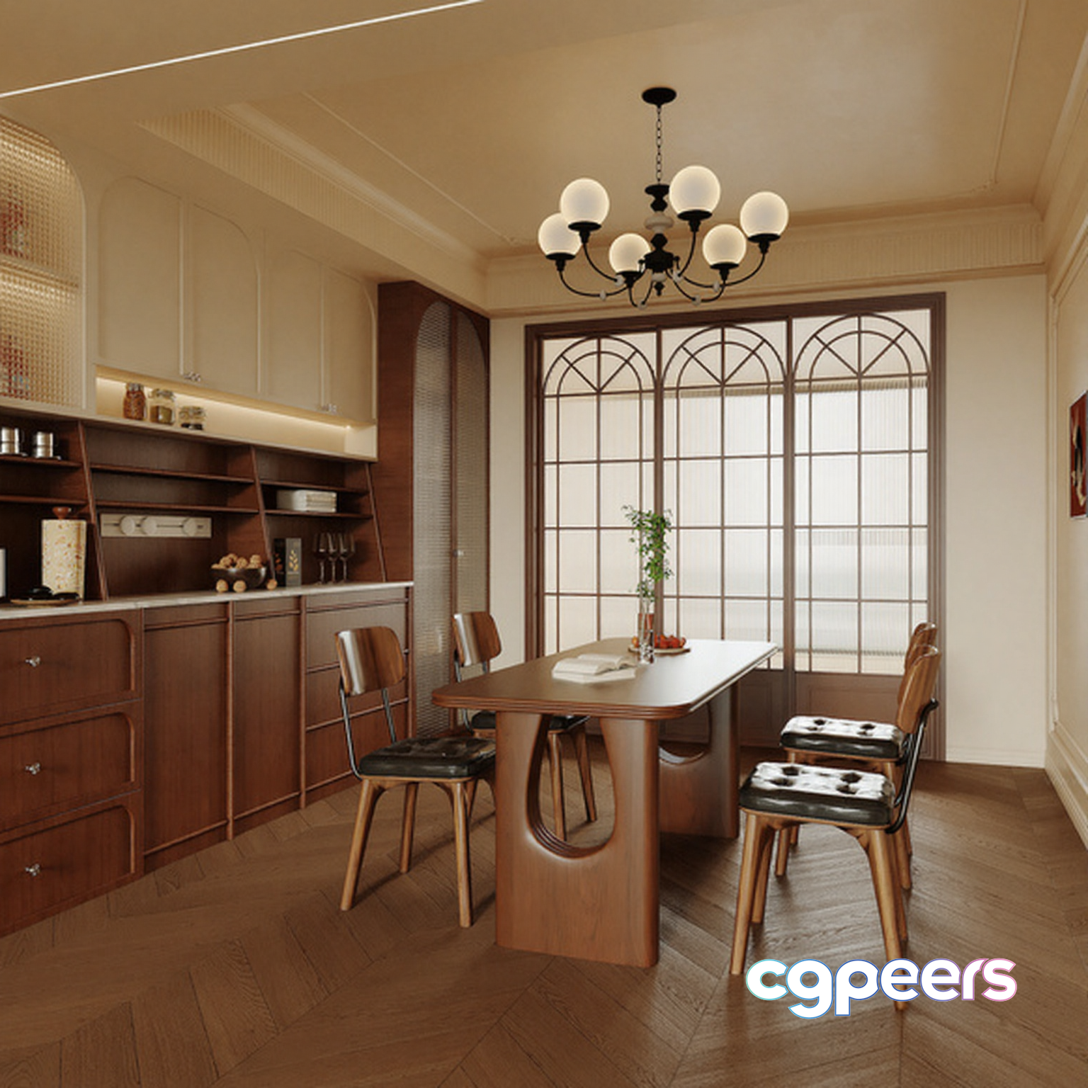 A Mid-Century Modern Dining Room 3D Model - 5346 - VRAY Render