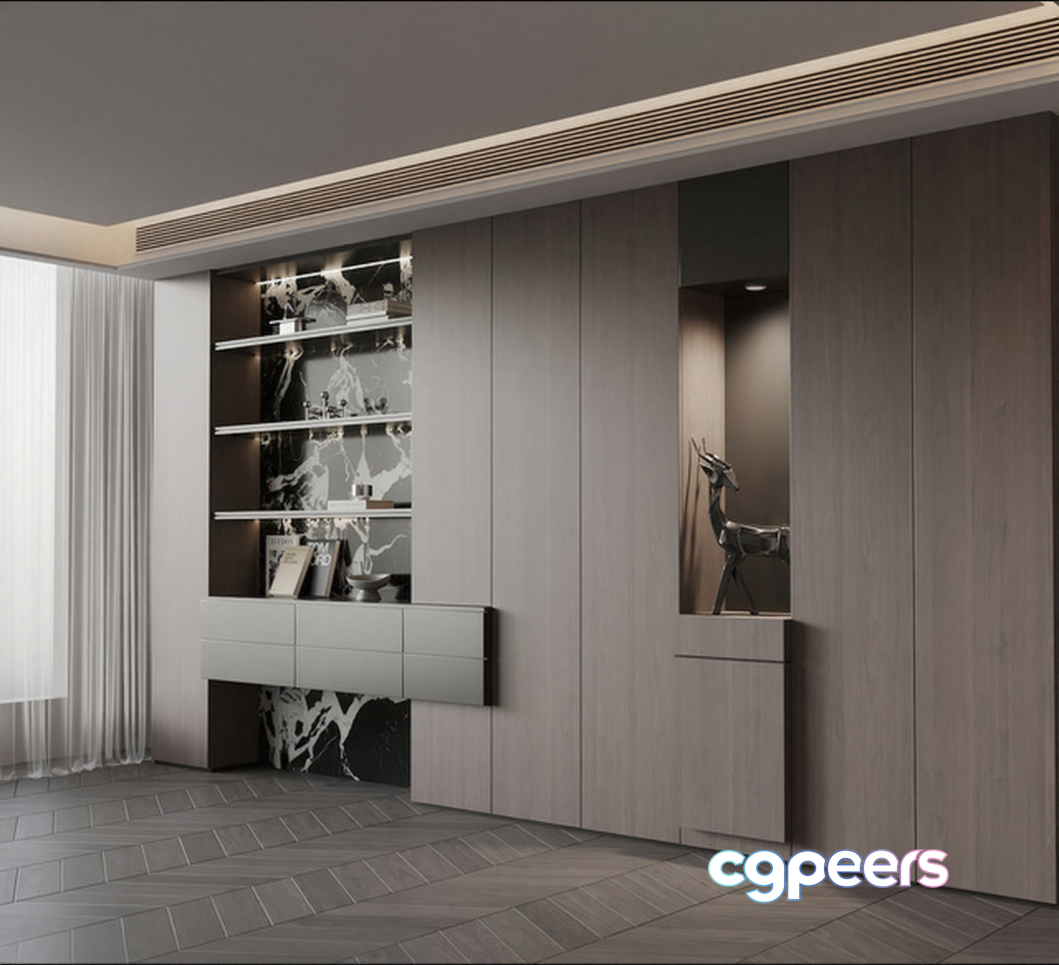 Modern Display Cabinet 3D Model - 12119 - VRAY Render